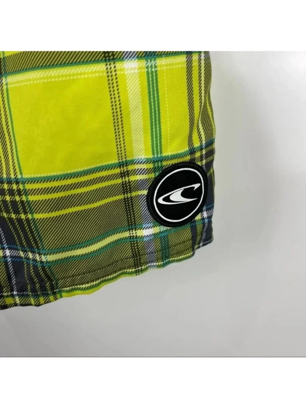 O'Neill Yellow Plaid Board Shorts Men's Swim Trunks Size 32 Surf Beach